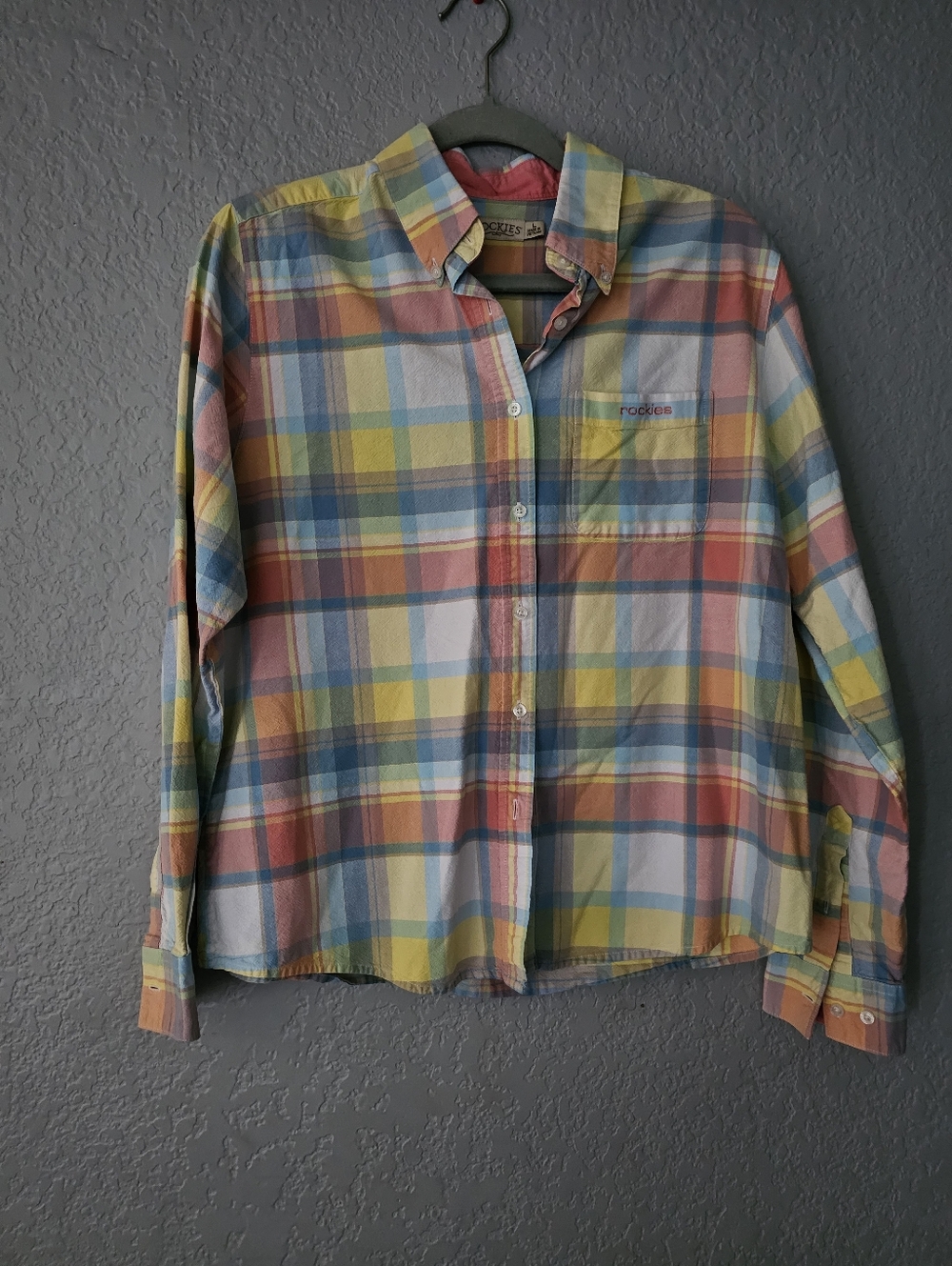 Rockies Pastel Plaid Button-Down Shirt in Yellow, Blue, Pink